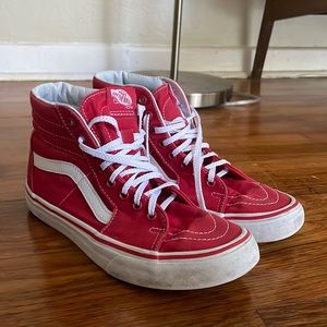 Red Sk8 vans. In fair condition with just a few marks here and there.